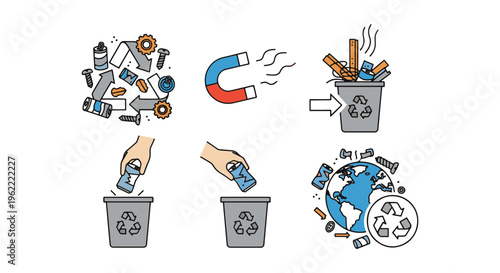 Metal recycling Line art flat modern abstract vector