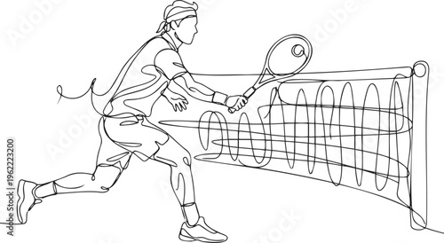 Continuous line tennis player vector, minimalist athlete silhouette, sports action sketch