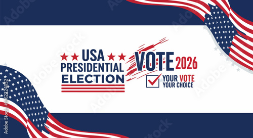 Dramatic vector illustration with American flag elements and election theme, concept for voting campaigns, political advertising, and civic engagement promotion.