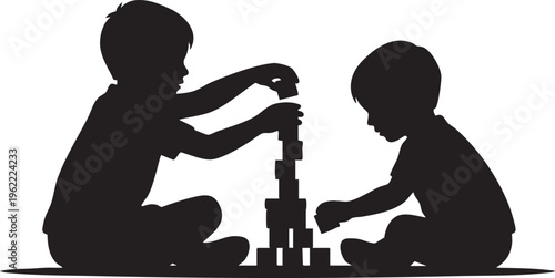 Silhouette of two children playing with blocks, fostering creativity and early childhood development