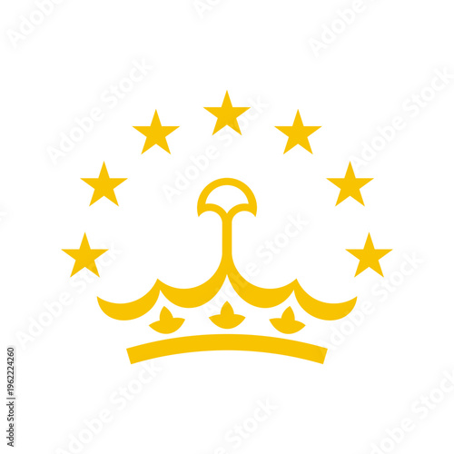 Tajik yellow Crown surmounted by an arc of seven stars emblem. Tajikistan flag element