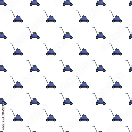 Lawn mowers repeat in a seamless pattern on a white background