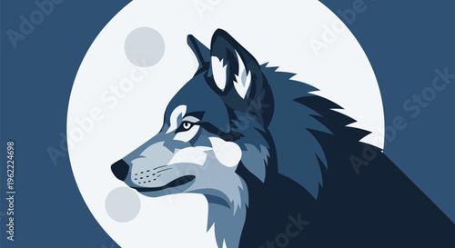 Majestic Wolf Profile Against a Full Moon Night Sky.