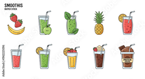 Colorful assortment of healthy smoothie drinks perfect for a refreshing and energetic boost