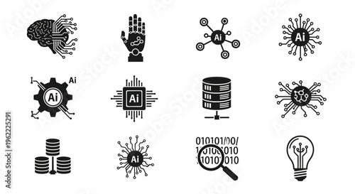 Conceptual illustration of artificial intelligence, technology and data processing icons