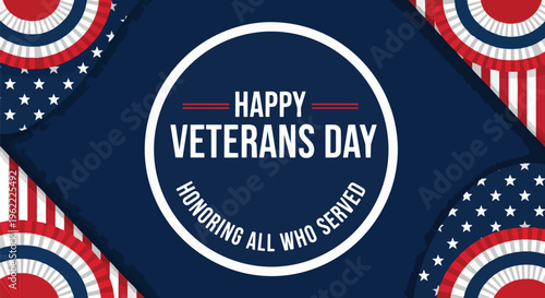 Patriotic Veterans Day design with stars and stripes, honoring all who served, suitable for greeting cards, social media posts, and commemorative events.