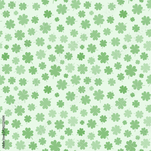 Green four leaf clover seamless pattern. Happy Patrick's day background. Vector endless illustration in flat style.