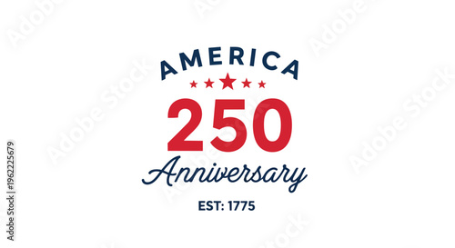 Stylized "America 250" logo in red, white, and blue with stars and script, concept for historical celebrations, national events, and commemorative marketing.
