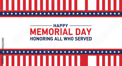 Patriotic design with red, white, and blue elements, incorporating text for Memorial Day, perfect for patriotic campaigns, event promotion, and commemorative designs.