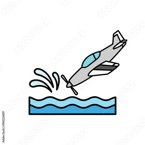 Seaplane landing on water with splash aquatic aviation flat vector