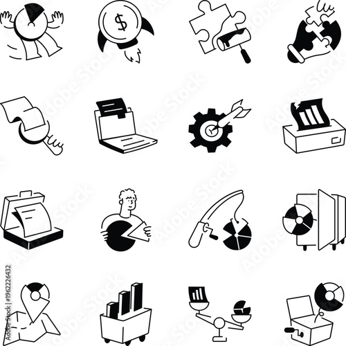 Collection of Hand Drawn Office Work Illustrations 
