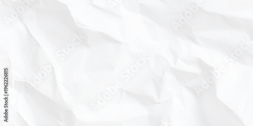 A blank crumpled white silk and satin background with a wrinkled parchment paper texture and creased grunge material surface