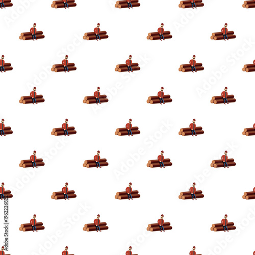 Lumberjack man wearing a red cap sitting on stacked logs, creating a seamless pattern