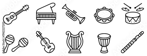 musical instrument outline icon set