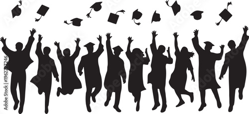 Jubilant Graduates Throwing Caps In The Air Silhouette Celebration Academic Achievement Vector Illustration High Quality Transparent Background