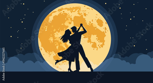 Romantic couple dancing under the moonlight.