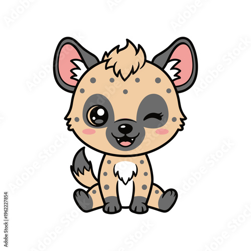 Cute cartoon spotted hyena winking smiling