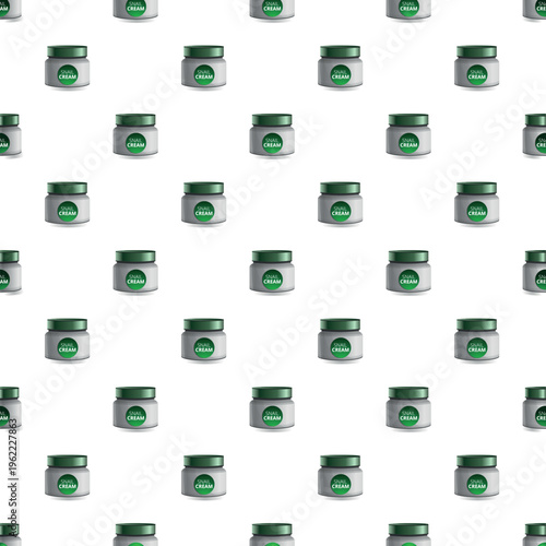 Seamless pattern of snail cream jars representing beauty and anti aging skincare