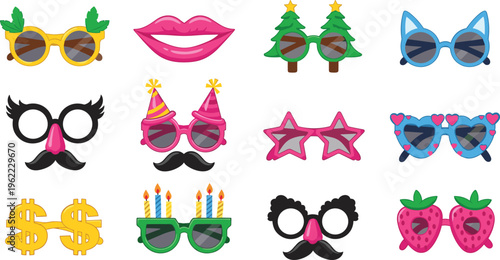 Fun and Colorful Party Glasses, Lips, and Accessories for Celebration, Festivals, and Party Decor Design Projects