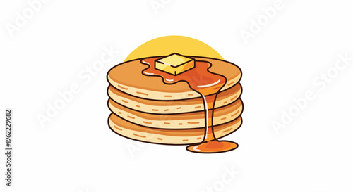 A stack of fluffy pancakes with melting butter and dripping syrup