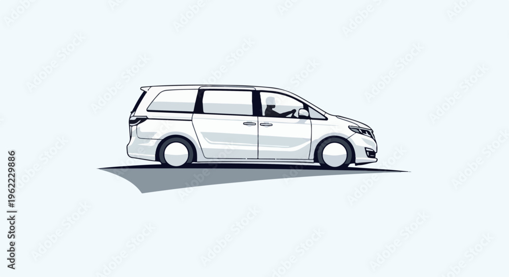 Obraz premium A simple, minimalist illustration of a white passenger van in profile
