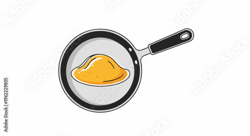 A simple illustration of a fried egg in a pan on a white background