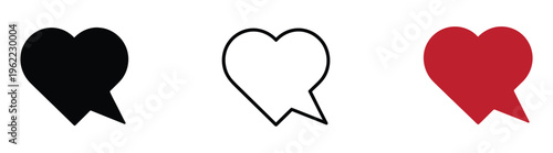 Heart icons in black outline and red on white background for love and valentine's day concepts Vector illustration