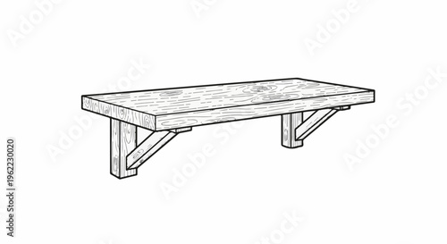 A simple, rustic wooden plank supported by sturdy triangular brackets