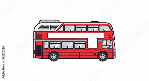 A simplified, bright red double-decker bus illustration against a white backdrop