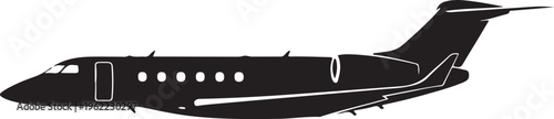 Black airplane, private jet, aircraft silhouette, vector plane