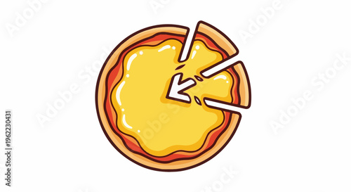 A simplified illustration of a cheese pizza with three slices removed