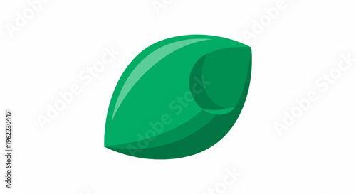 A shiny green geometric leaf-like shape with a subtle indentation