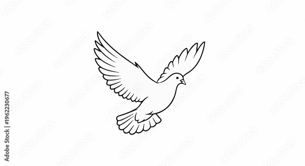 Obraz premium A simple black and white illustration of a dove in flight with wings spread wide