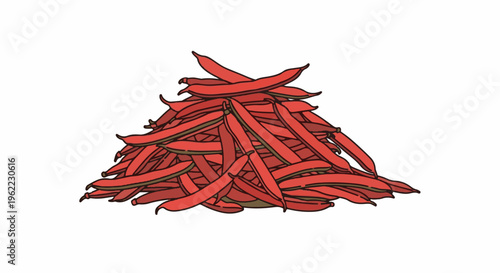 A pile of red, elongated vegetables, outlined in dark brown