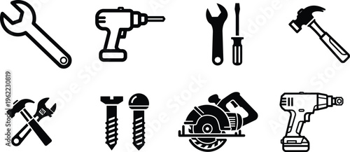 collection of various tools for construction and repair isolated on white background