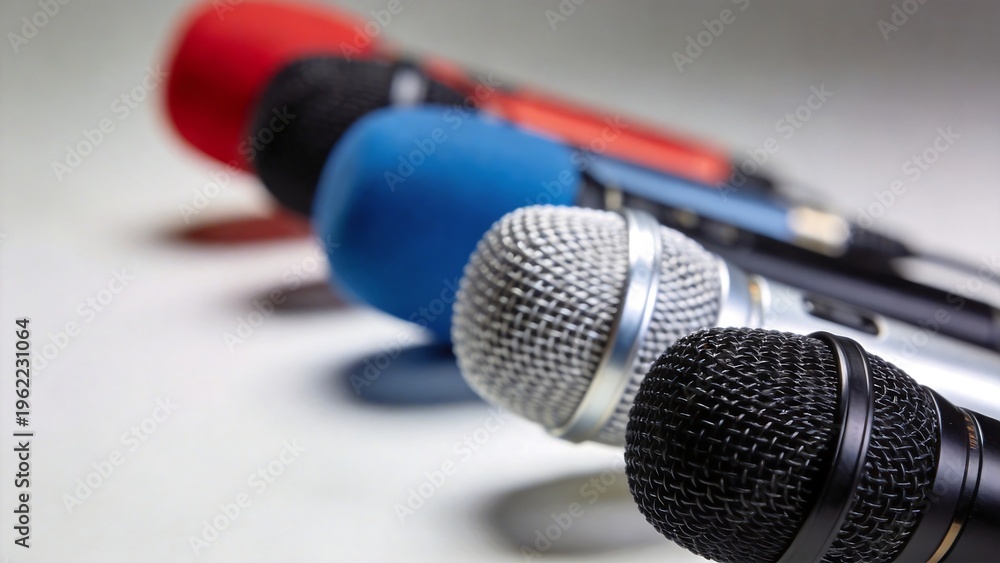 Obraz premium Colorful microphones in a row