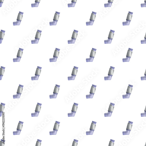 Asthma inhaler medicine repeats in a seamless pattern on a white background signifying respiratory health