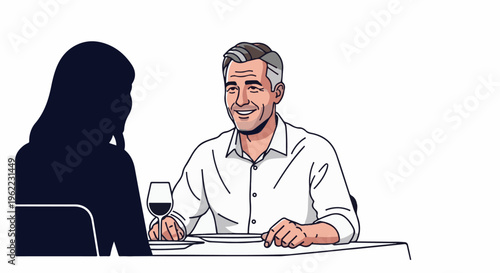 A man and woman sit at a table for a formal meal