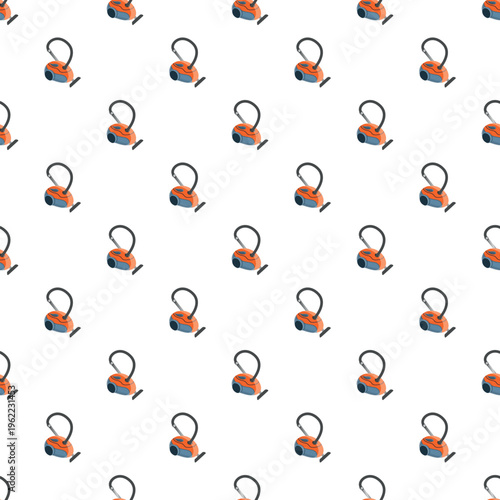 Seamless pattern featuring multiple orange household vacuum cleaners