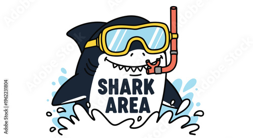 Vibrant Shark with Snorkel at the Shark Area, perfect for children's books, travel brochures, and aquatic apparel.