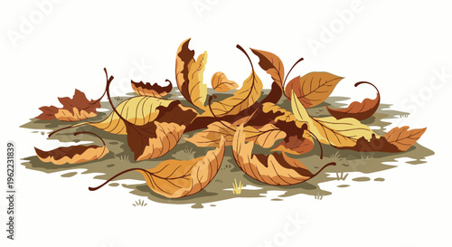 A pile of dry, colorful autumn leaves scattered on the ground