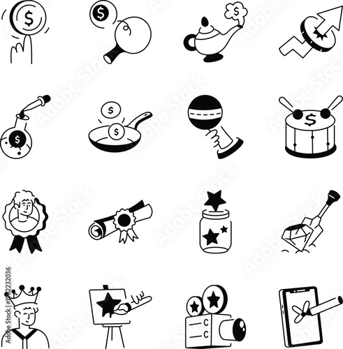 Set of Success and Growth Doodle Style Illustrations 
