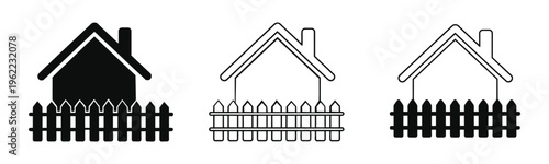  house icons with picket fence isolated on white background Vector illustration