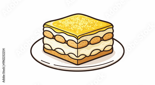 A layered dessert with cream, biscuits, and sprinkled toppings on a plate