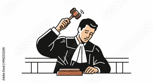 A lawyer slams gavel in courtroom, signifying judgment and justice