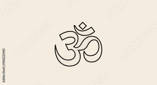 A minimalist outline of the Om symbol against a pale beige background