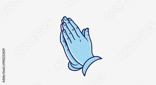 A minimalist, stylized illustration of two light blue hands clasped together