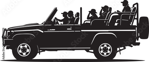 Safari Jeep, African Adventure Vehicle, Wildlife Expedition Car, Black Silhouette Illustration