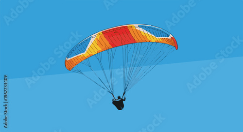 A lone paraglider soars through a clear blue sky, enjoying the freedom of flight