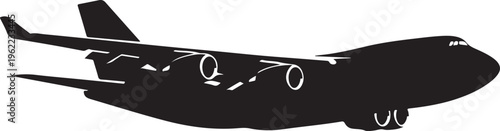 Airplane silhouette, black plane icon, aircraft vector, transportation symbol